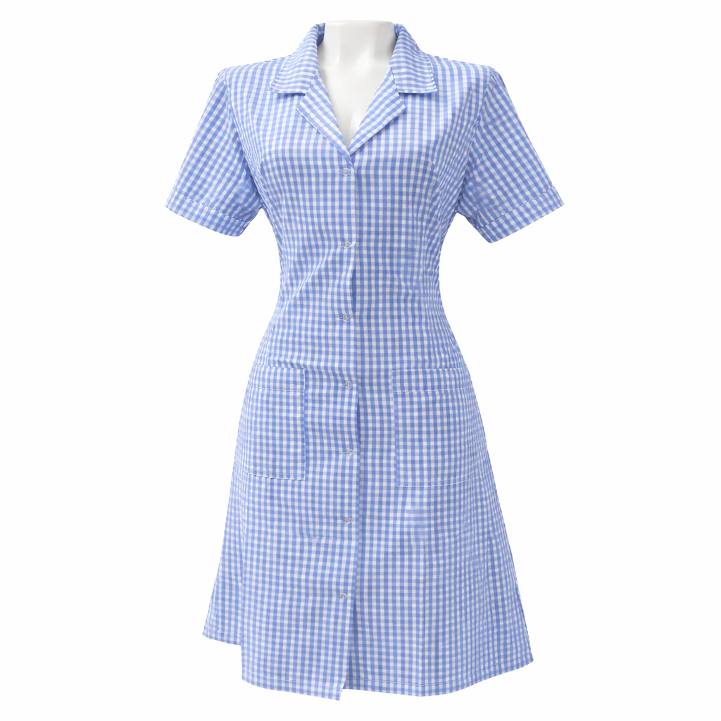 Vestido Dacrón Cuadros Azul